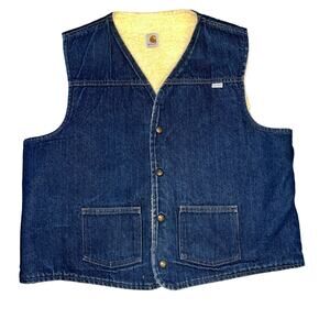 Vintage CARHARTT denim Vest Sherpa Fleece Lined  Work Gilet Jacket Size XL